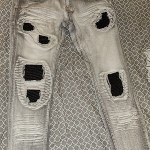 Men's Distressed Black and Gray Skinny Jeans